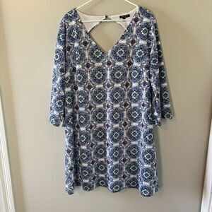 Sami & Jo Crochet Dress Blue 3/4 Sleeve Knee Length Lined Sz 2X